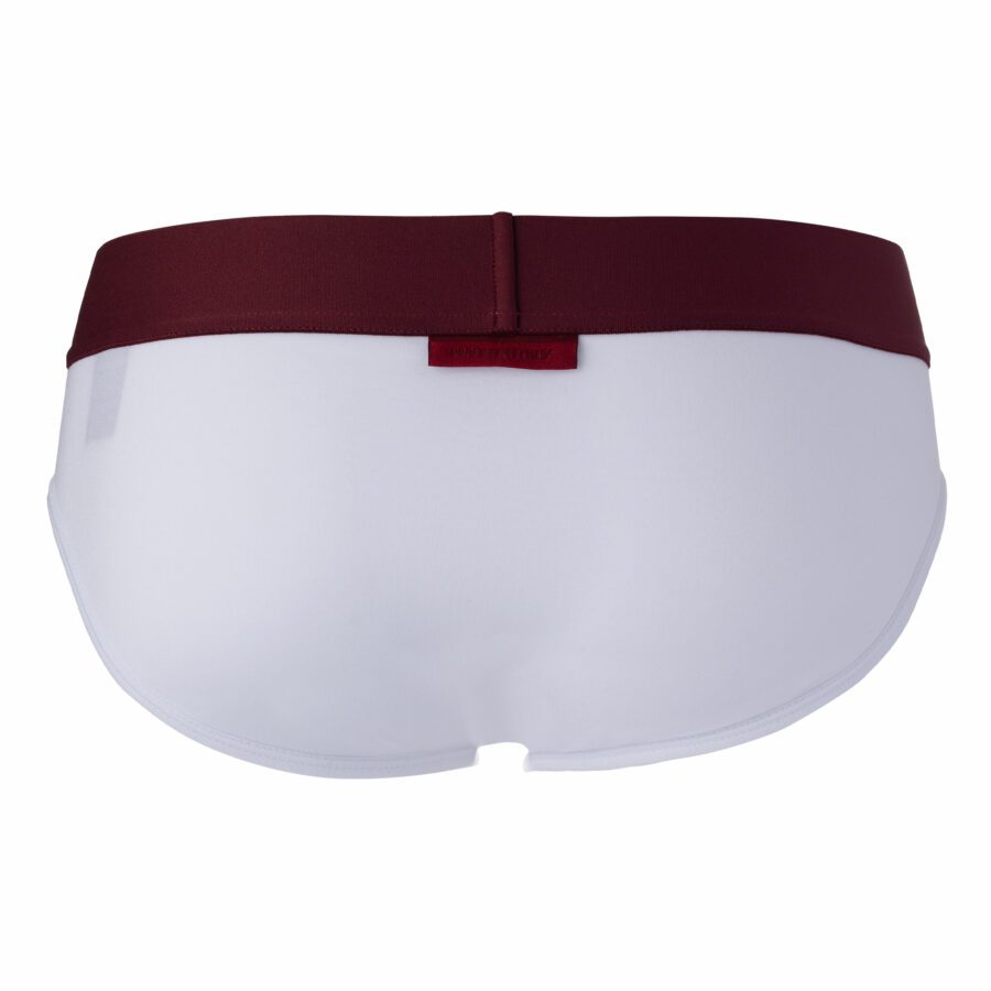 White briefs with a bordeaux waistband